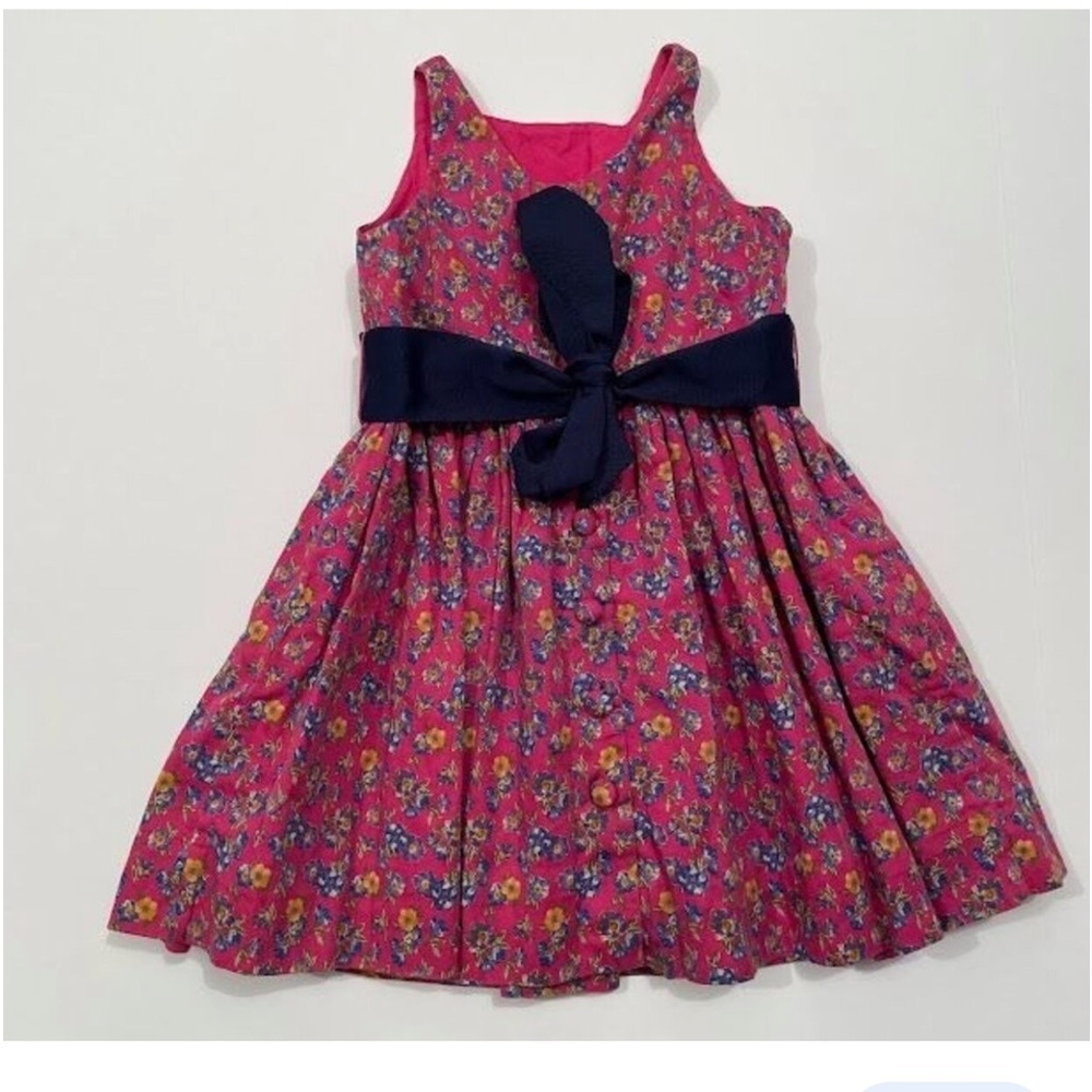 Ralph Lauren Sleeveless Ditzy Floral Dress.Bow tie belted waist New Big Girl 14